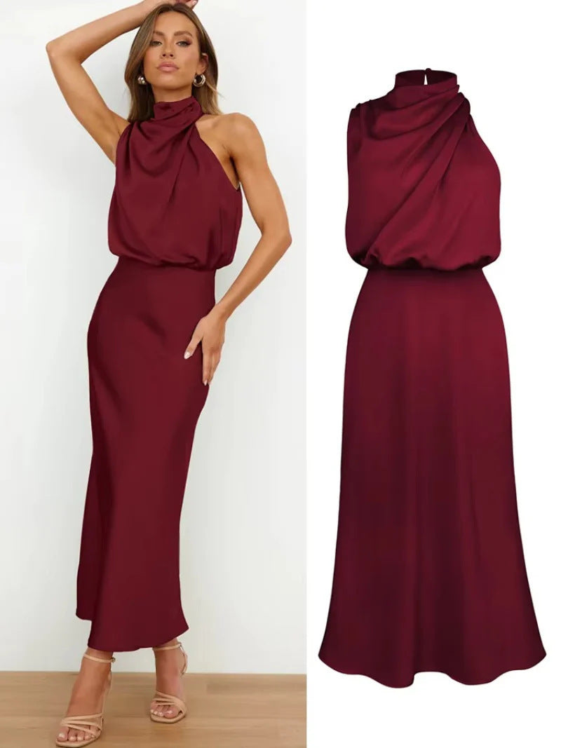 Spring and summer new high-end satin coat sleeveless dress fashionable and elegant temperament light evening
