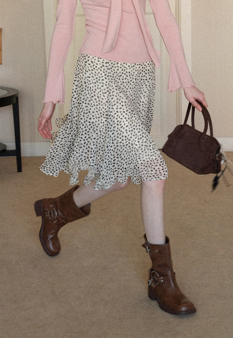 French ruffle leaf drape elegant polka dot skirt