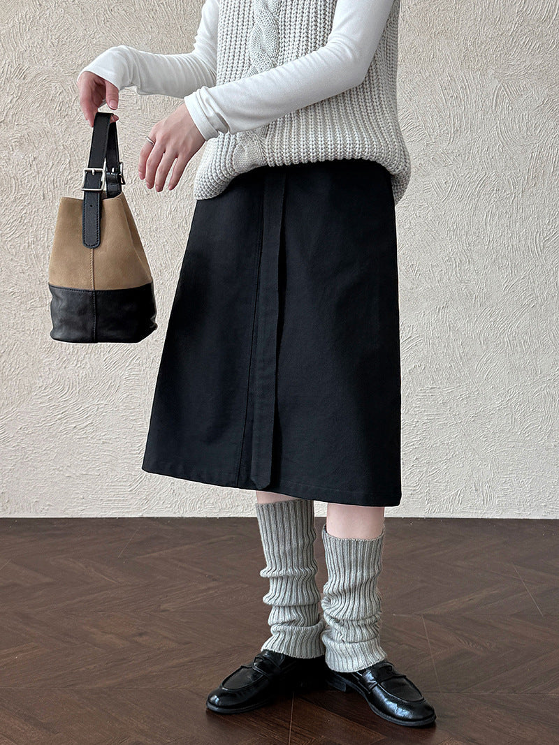 Korean high-waisted hip-wrapped buckle skirt for women's 26 early spring new commuting intelligence and thin A-word skirt