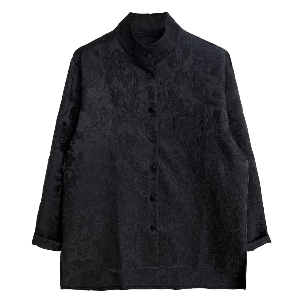 Retro new Chinese style shirt women's autumn texture jacquard stand-up collar high-end commuter top