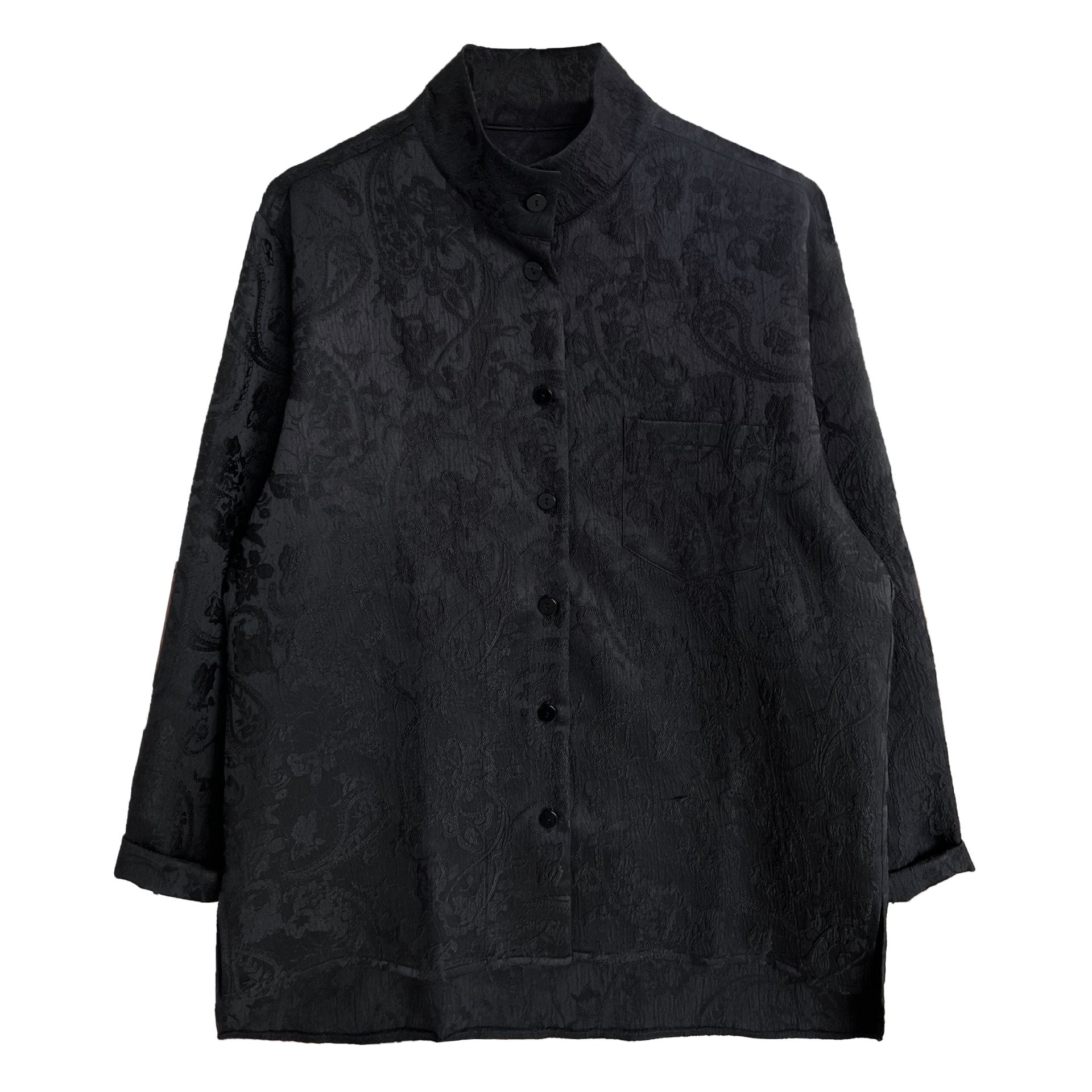 Retro new Chinese style shirt women's autumn texture jacquard stand-up collar high-end commuter top