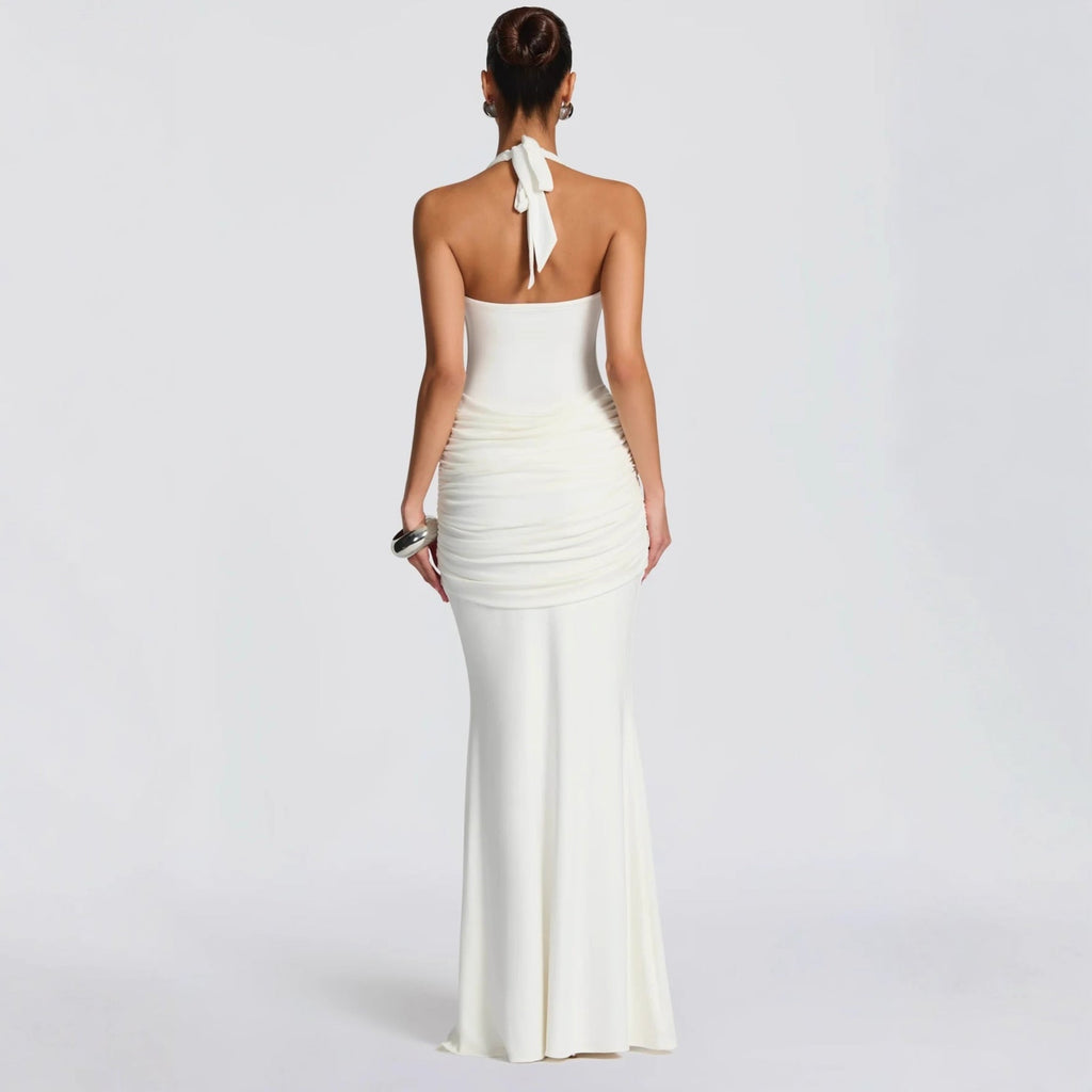 New fashion streamer splicing suspender long dress slim-fitting hip-wrapped European and American style neck dress dress