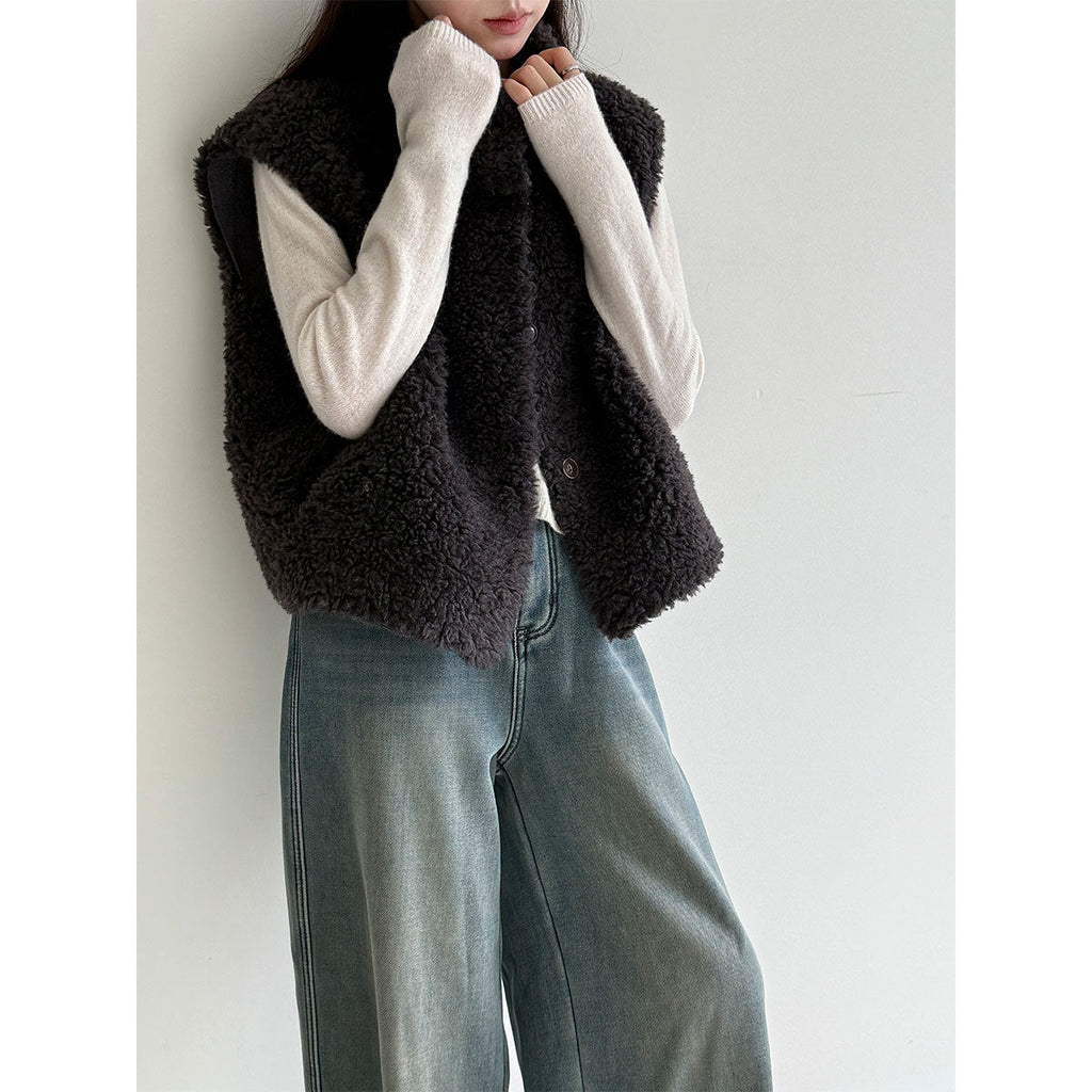 Panax notoginseng wool suede fur integrated sleeveless vest women's autumn and winter lamb wool vest