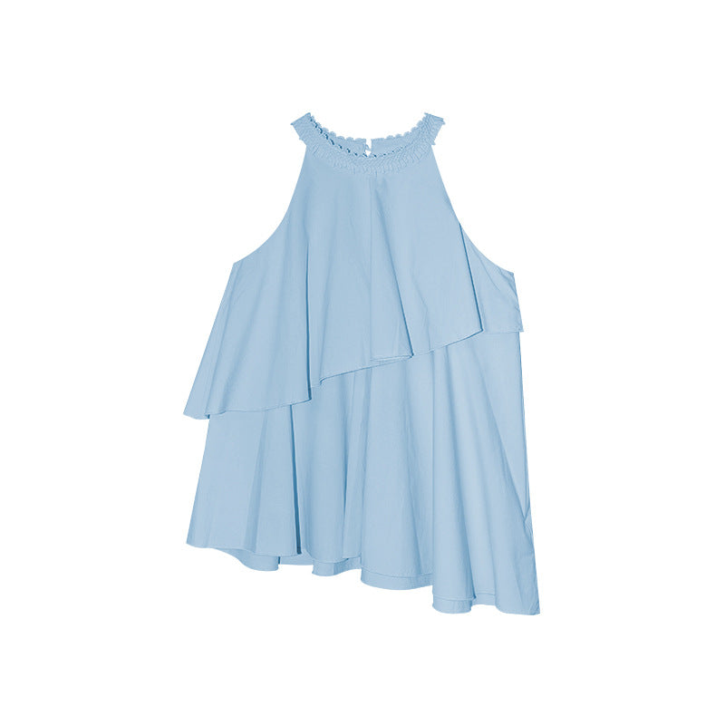 A beautiful halterneck shirt with ruffled edges and sleeveless tops