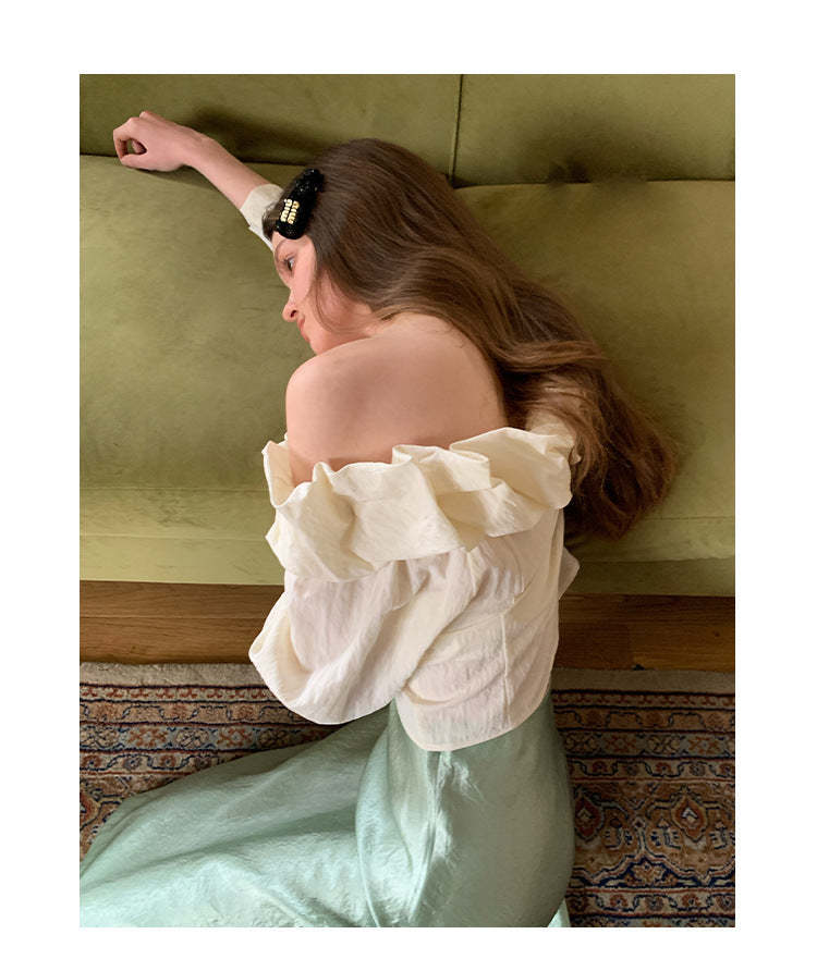 Gentle and fresh age-reducing shoulder Tencel chiffon shirt