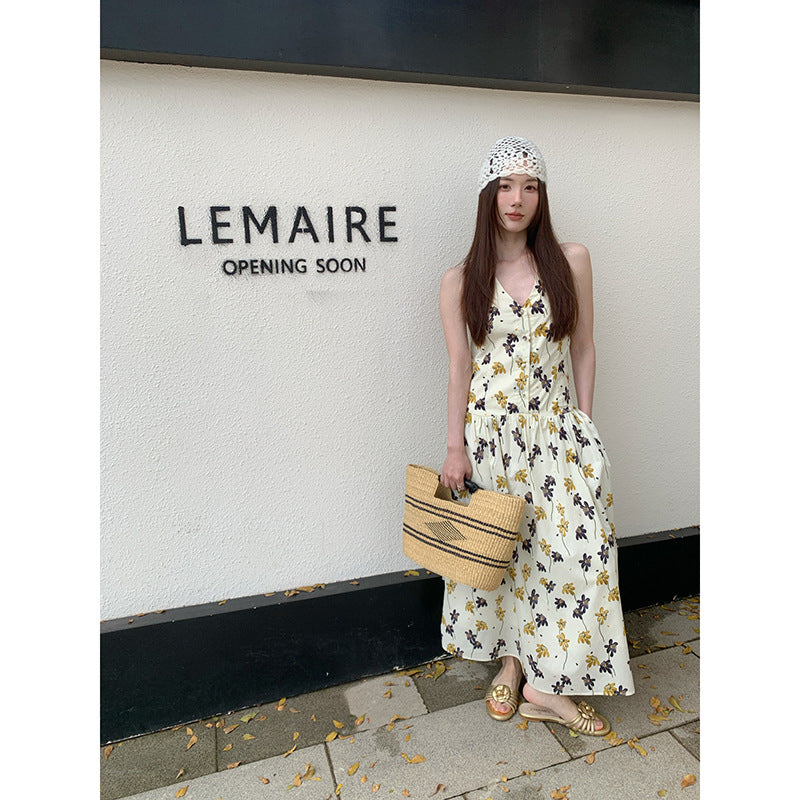 Spring neck suspender skirt vacation sexy beach floral dress