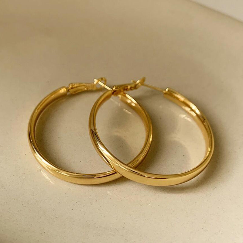French Metal Circle Earrings Earrings New Women's Douyin Explosive Plain Circle Unique Temperament Earrings