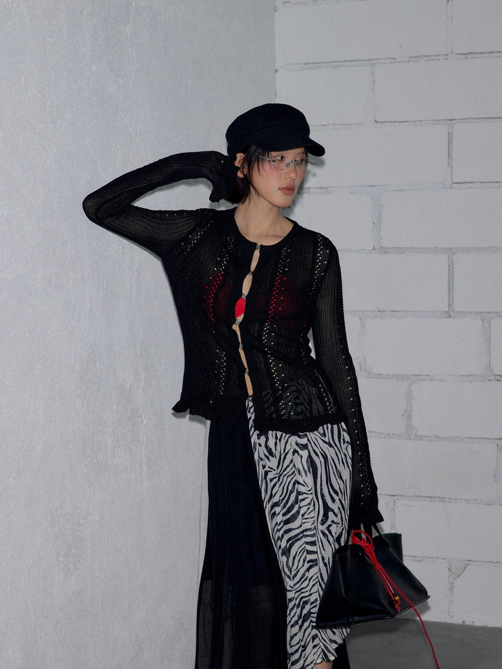 Tencel linen hollow knitted sweater retro commuter niche cardigan top