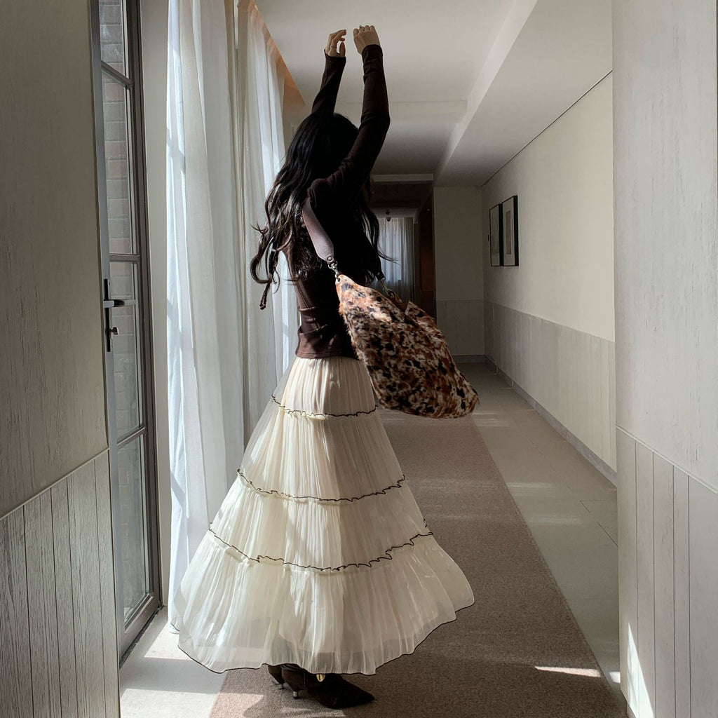 Sweet versatile drape pleated elastic waist skirt