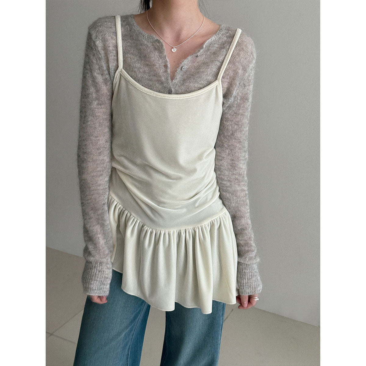 Korean irregular velvet suspender vest skirt women fold in early spring wear versatile slim top