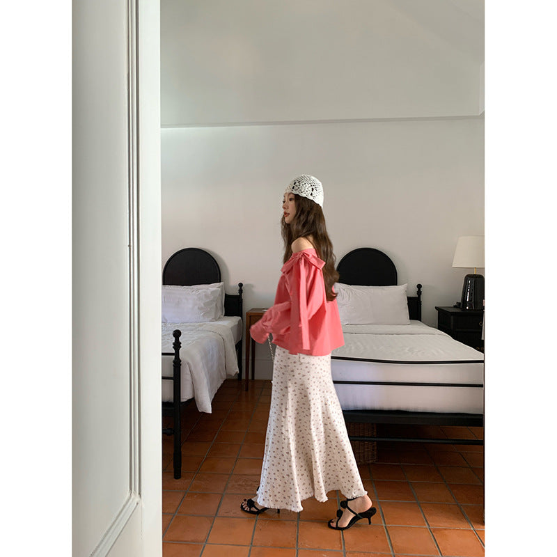 Sweet age-reducing floral fishtail hip skirt