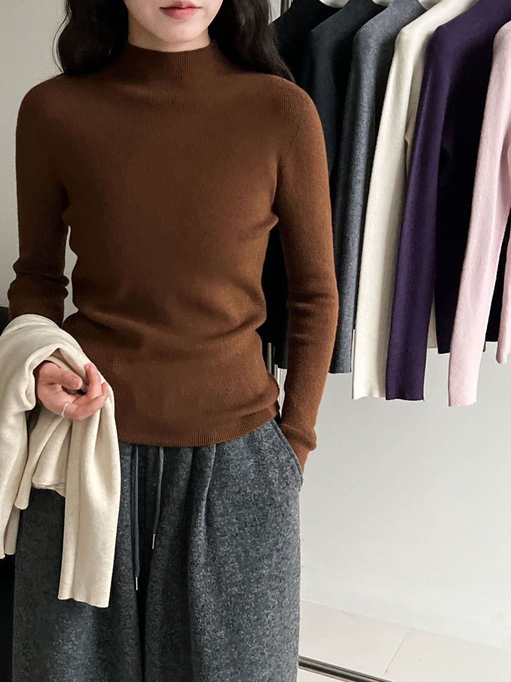 Wool semi-turtleneck seamless slim-fitting and thin inner women's autumn and winter new basic versatile bottoming shirt