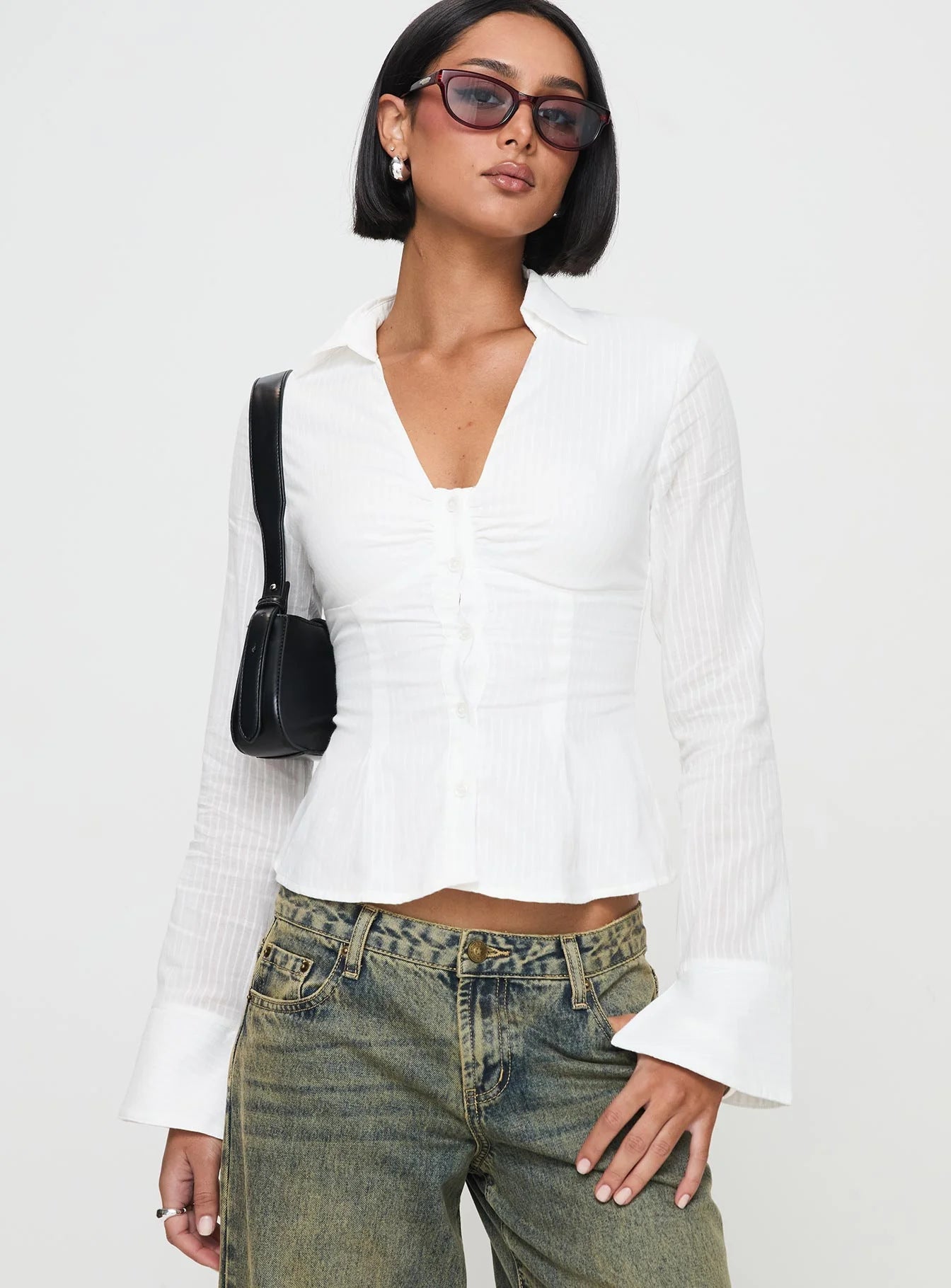 Sexy Spice Girl Personality Design Sense Solid Color Shirt Female Pure Desire Temperament Versatile Lining