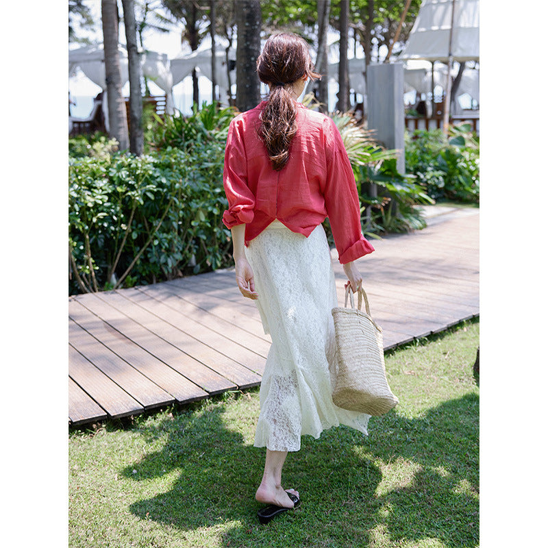 Lace split splicing smart kelp skirt skirt