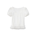 Sweet age-reducing lace trim square neck short-sleeved T-shirt