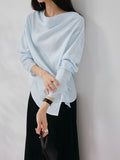 Swinging collar asymmetrical pleated lazy Tencel hemp shirt