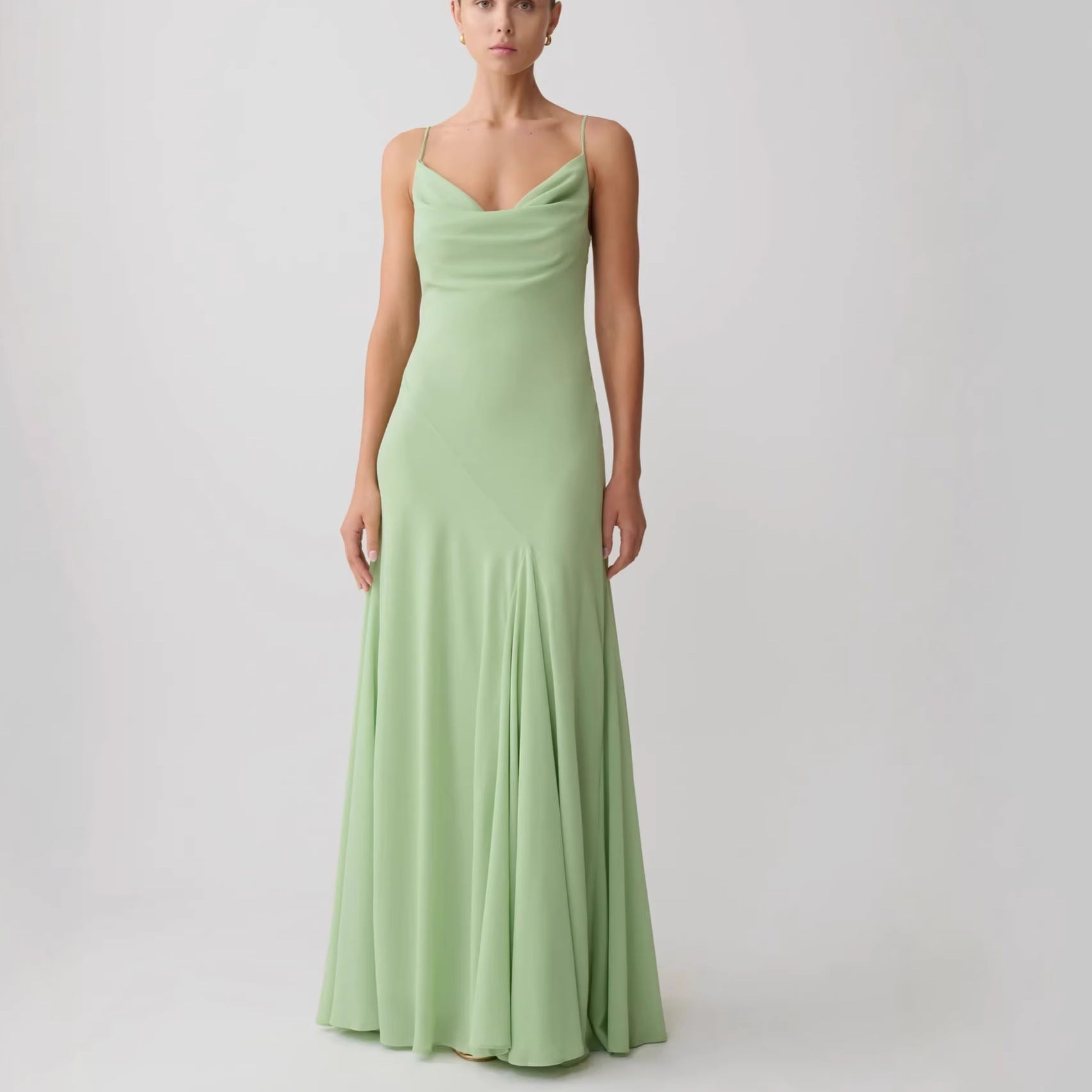High quality holiday chiffon suspender long dress wind swinging collar dress evening dress