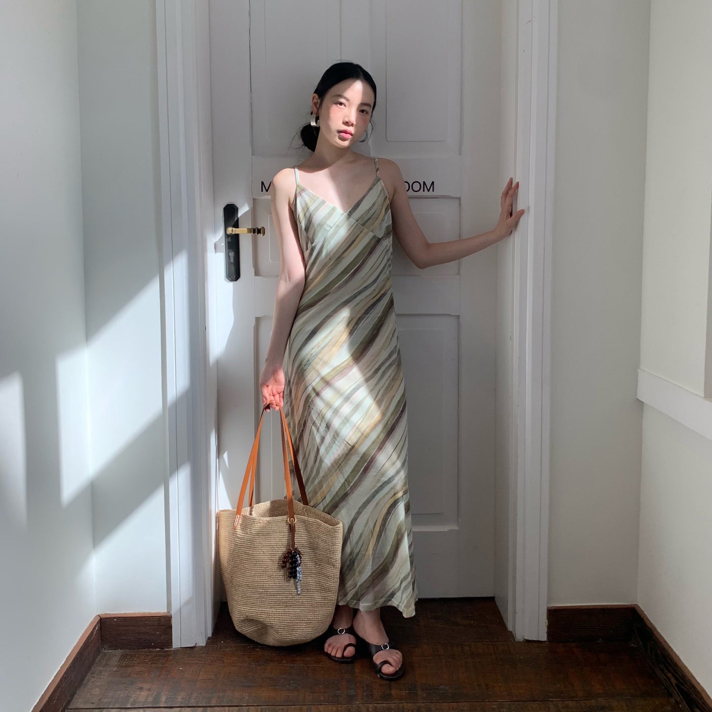 Holiday Skinny Suspender Color Striped Sleeveless Dress