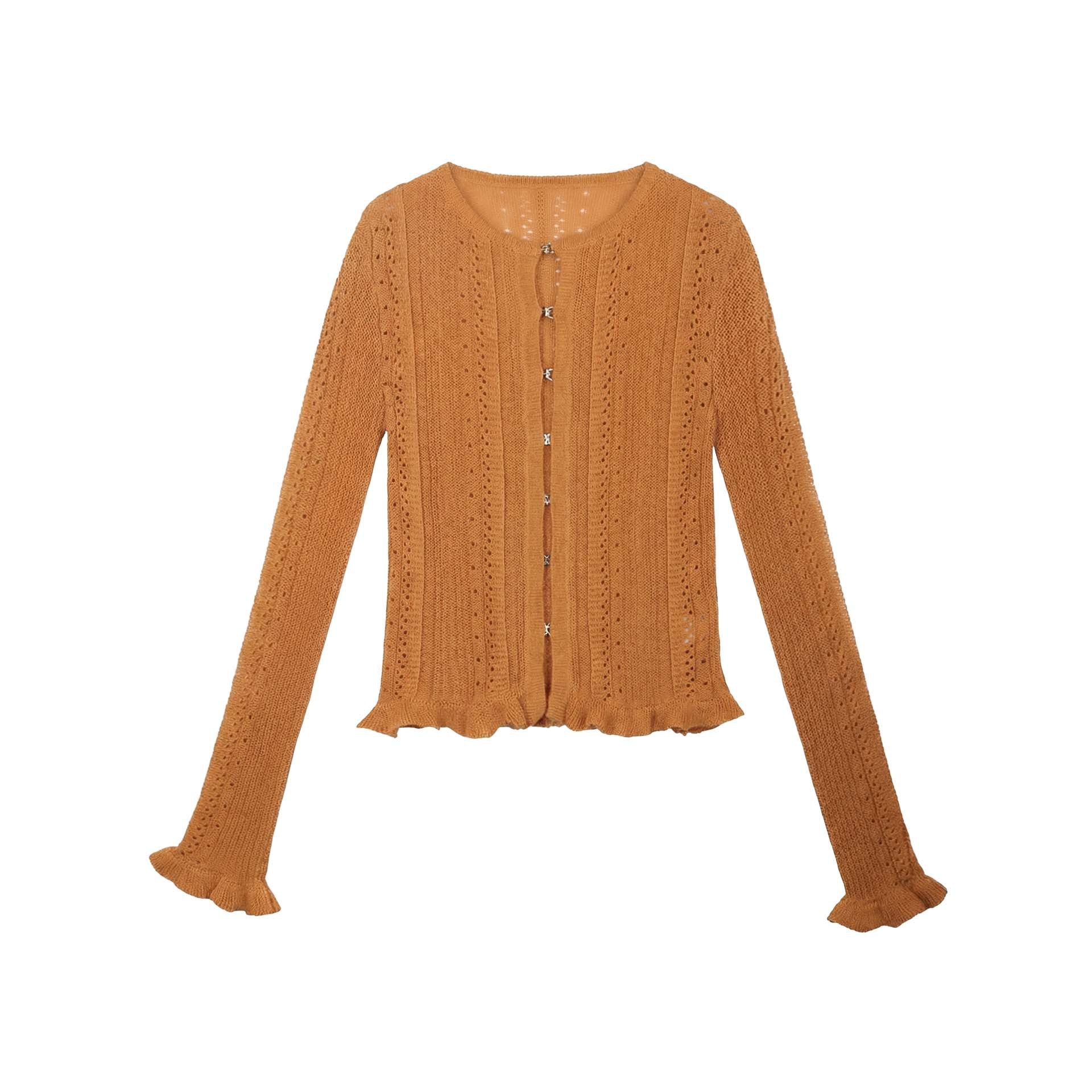 Tencel linen hollow knitted sweater retro commuter niche cardigan top