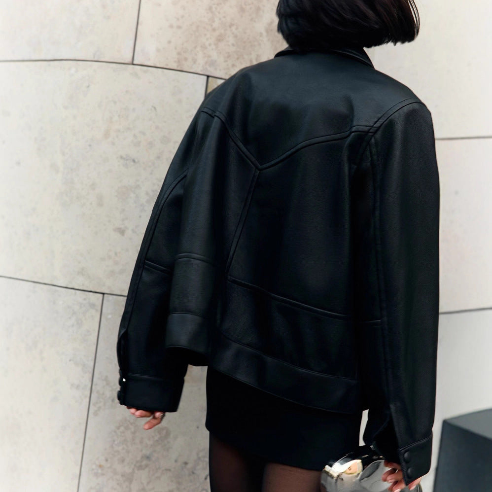 Fashion lapel PU leather jacket American retro motorcycle jacket top jacket