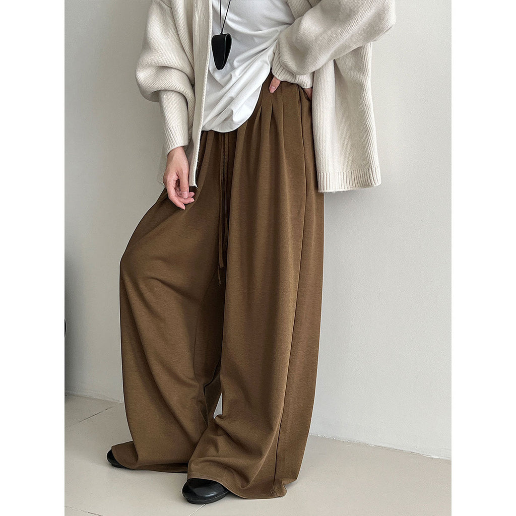 Pleated drawstring wide-leg pants sweatpants women's autumn new high-waisted thin lazy casual sweatpants