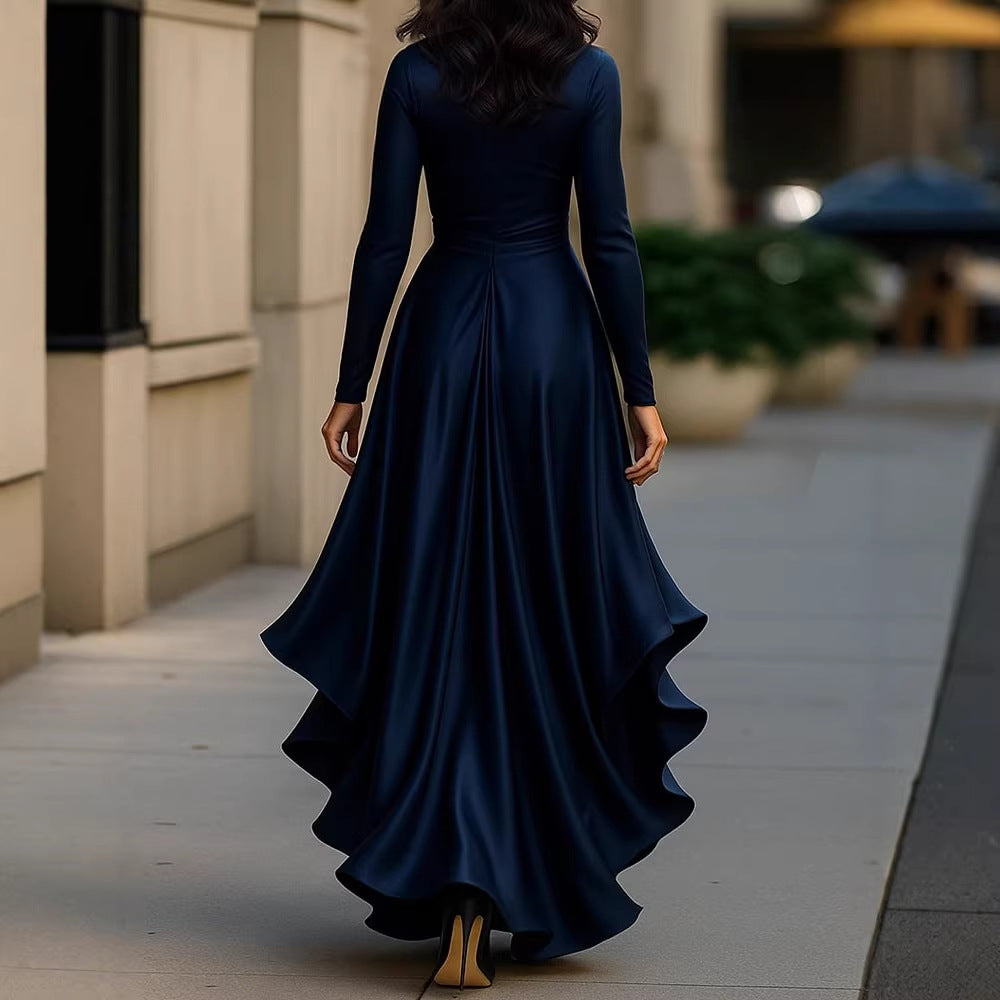 V-neck waist ruffle temperament dress