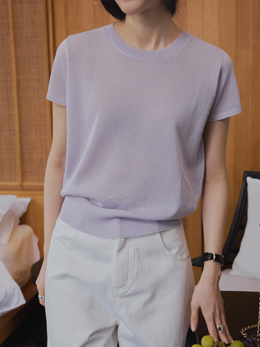 Seamless one-piece short-sleeved knitted sweater lazy top