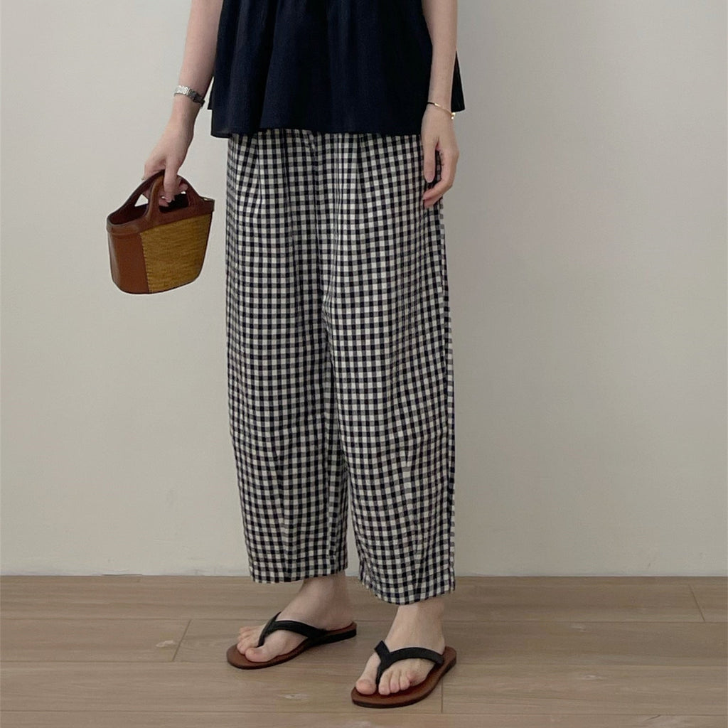 Thin Japanese plaid casual wide-leg pants