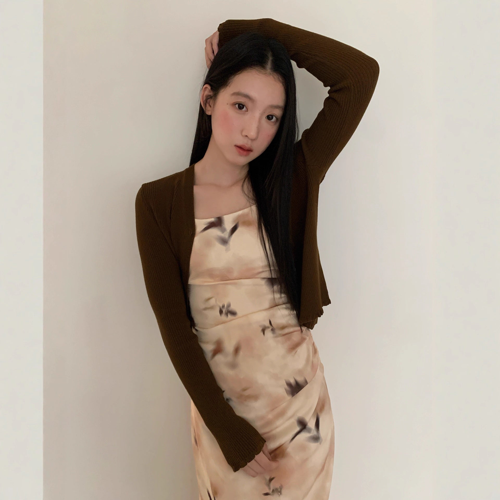 Slim temperament waist print suspender dress women