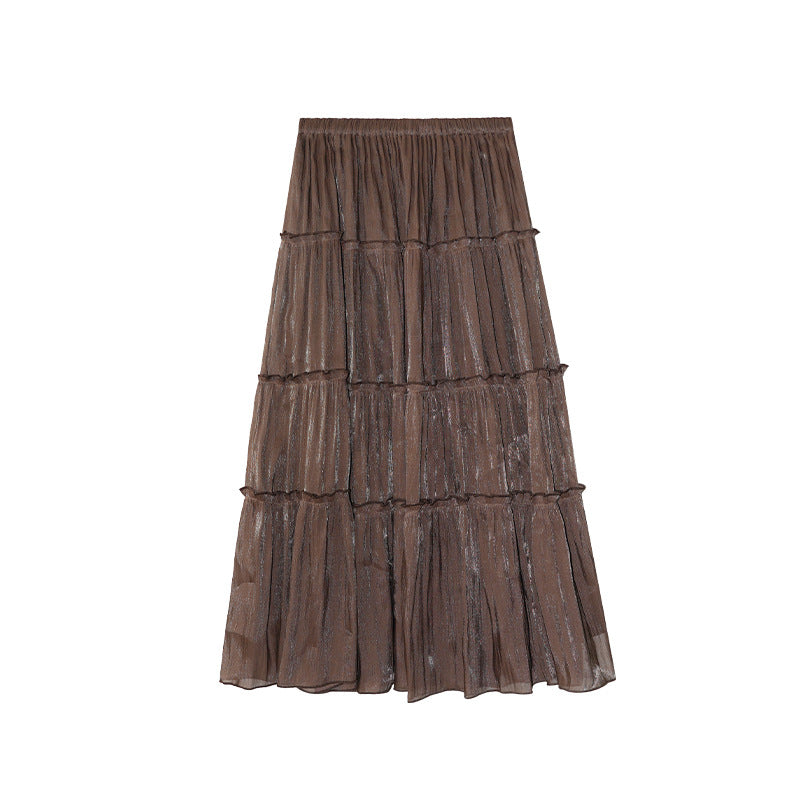 Sweet versatile drape pleated elastic waist skirt