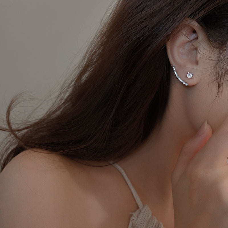 South Korea Dongdaemun rear hanging zircon earrings summer unique niche stud earrings temperament high-end ear jewelry