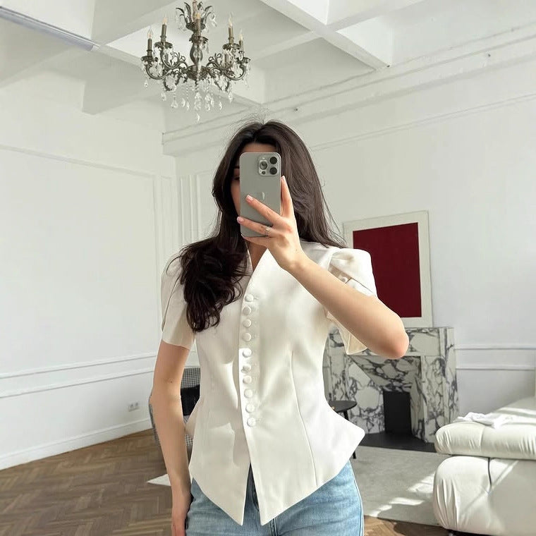 Stylish and elegant bubble sleeve top waist slim INS style blazer