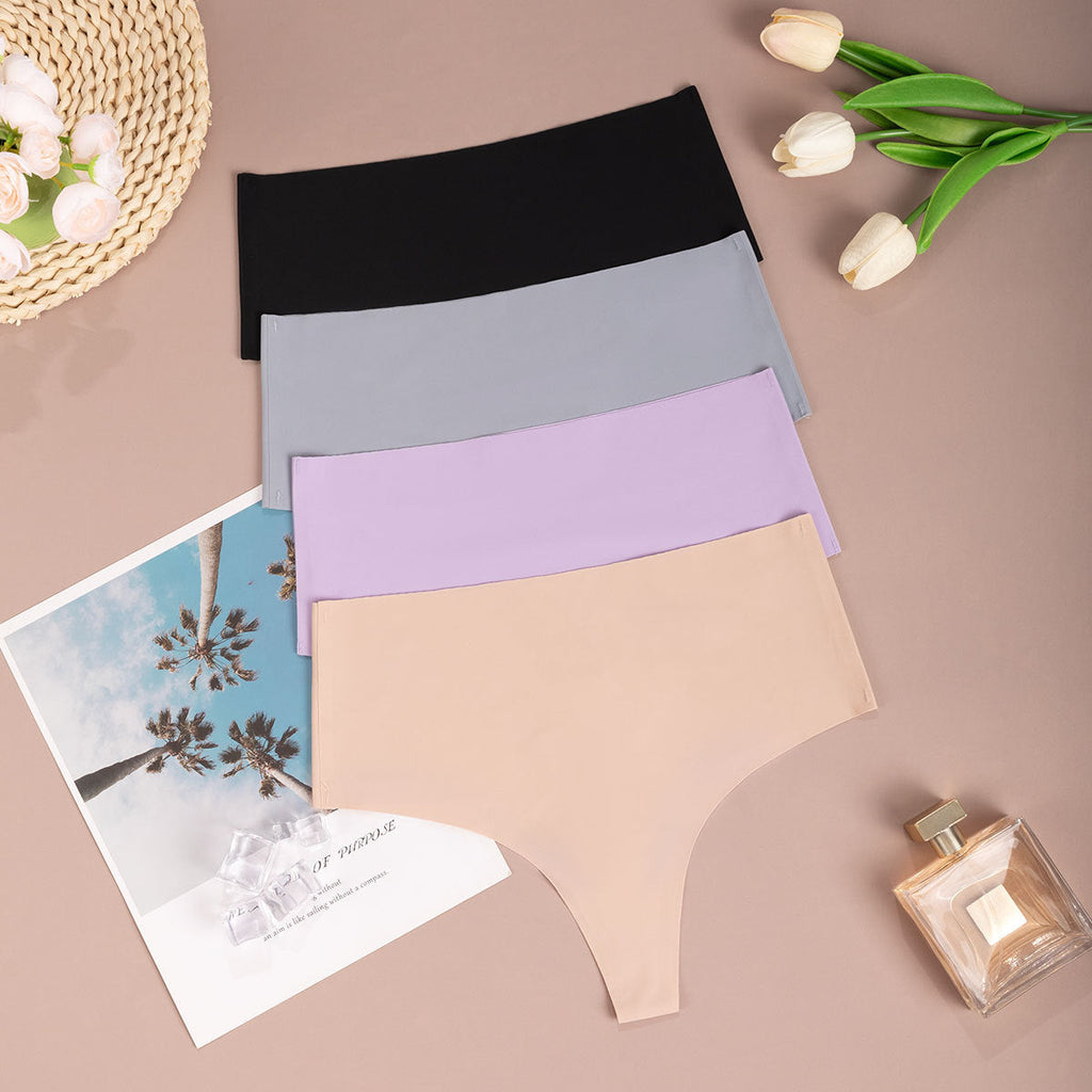 Traceless ice silk women's underwear high waist invisible solid color briefs women's comfortable large size underwear women