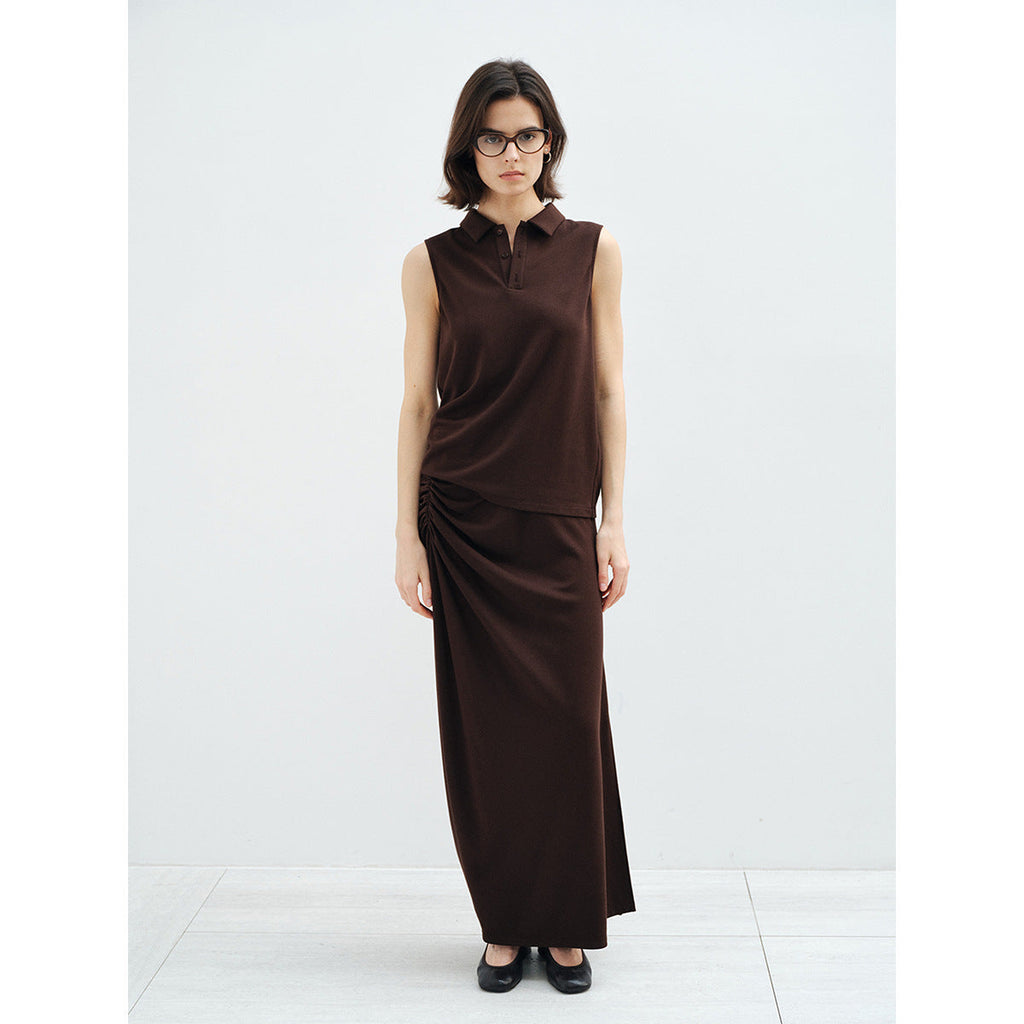 Spring skin-friendly anti-wrinkle Tencel wool pleated knitted high-waisted body wrap skirt