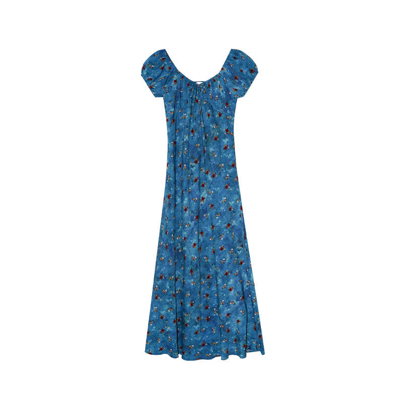Retro coffee break beautiful slim temperament floral dress