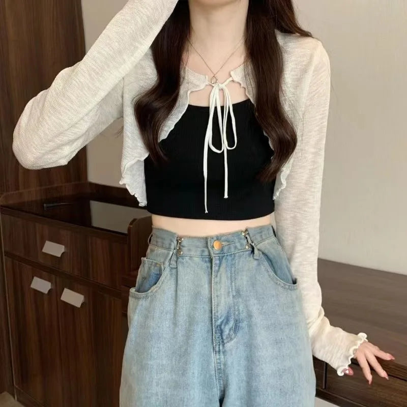 Women's Sunscreen Cardigan - Lightweight Lace-Up Knit Top