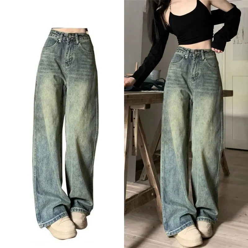 High Waist Wide Leg Jeans Vintage Straight Ankle Length Slimming