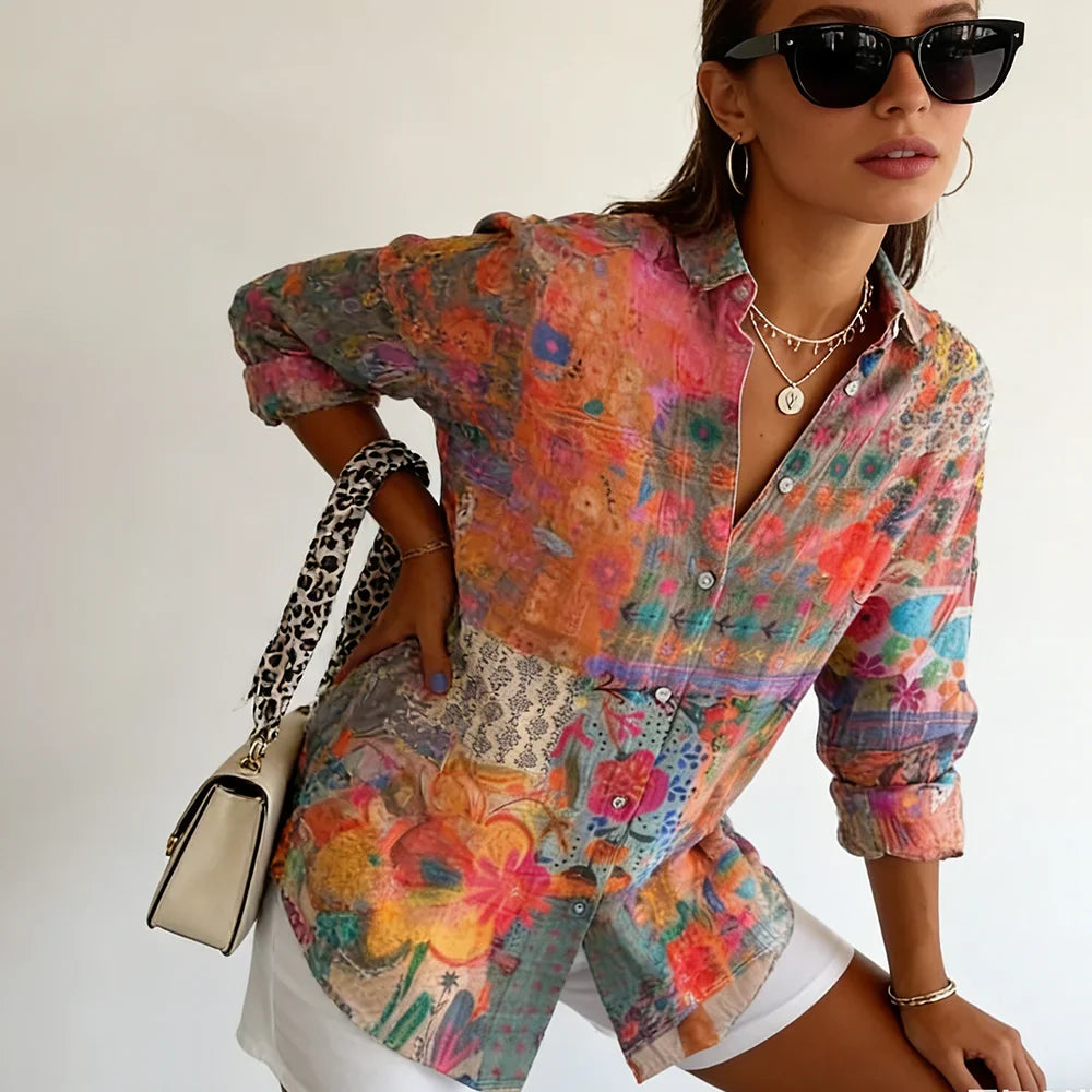 Boho Floral Loose Long Sleeve Shirt