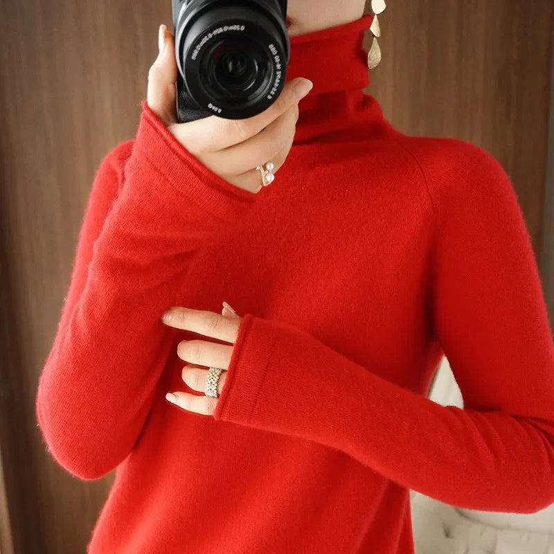 Turtleneck Knit Sweater Long Sleeve Slim Fit Pullover