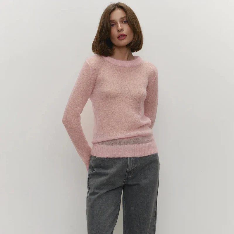 Round Neck Knit Sweater Long Sleeve Loose Fit Spliced Pullover