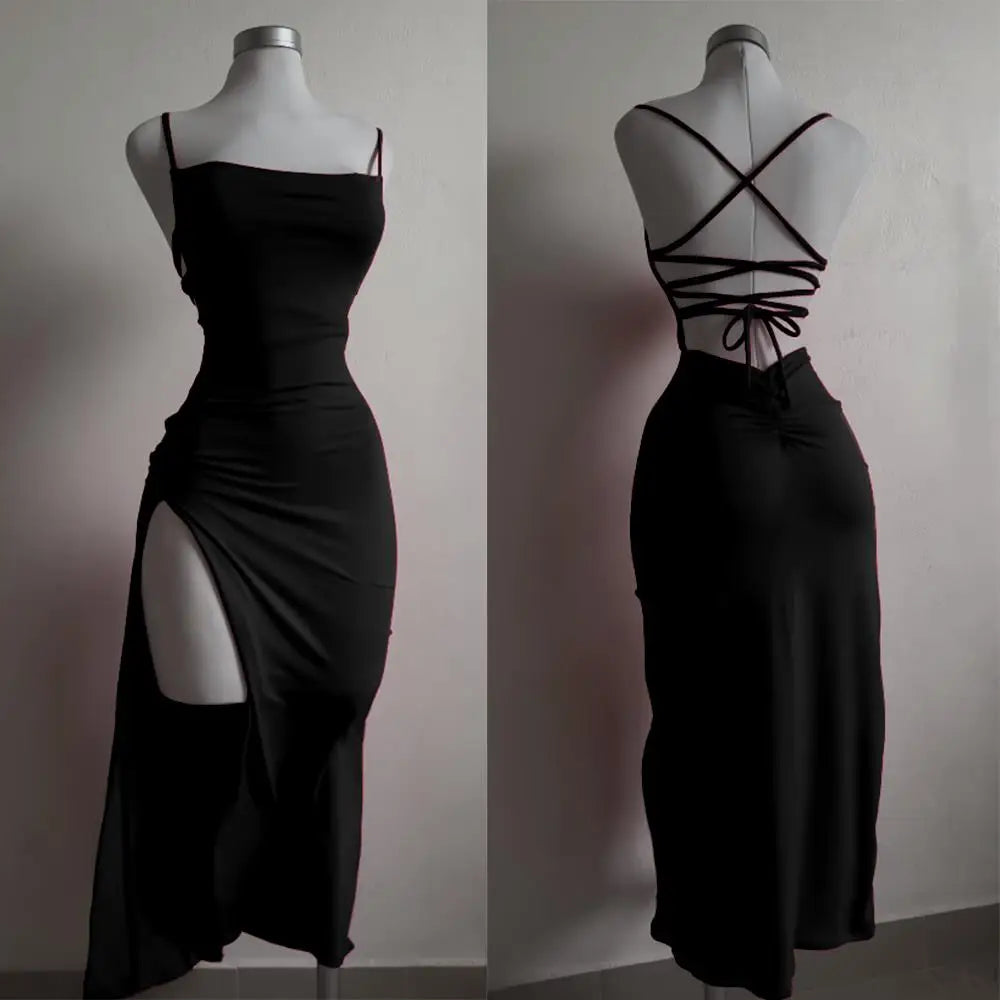 Slash Neck Spaghetti Strap Bodycon Maxi Dress