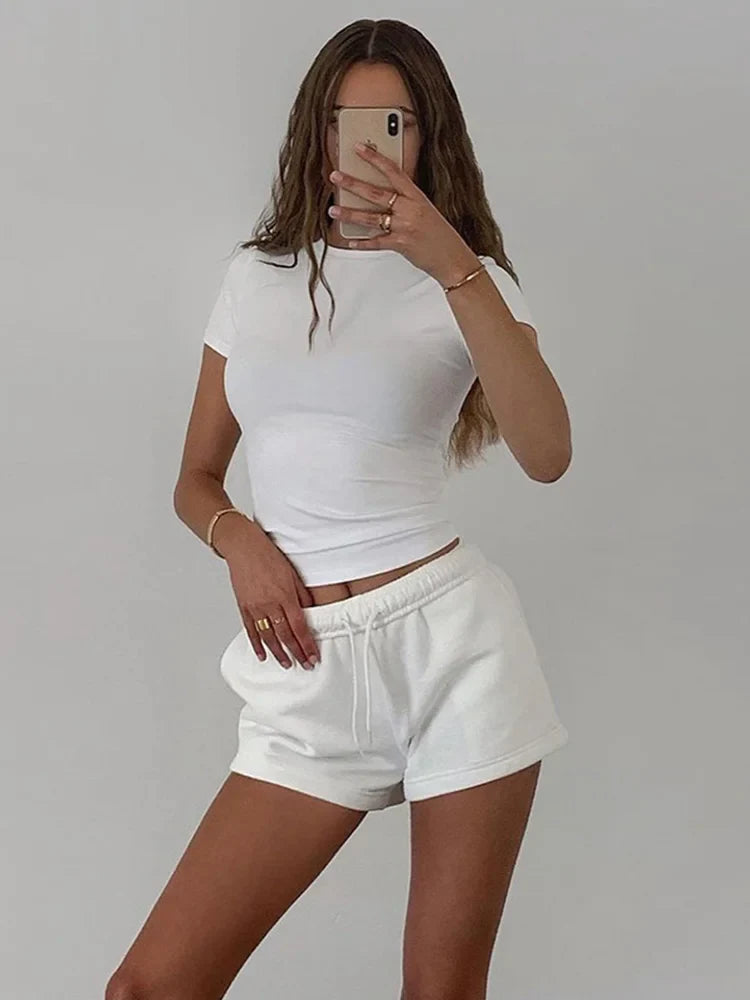Stand Collar Short Sleeve Slim Knit Crop Top
