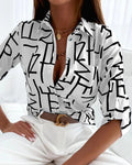 Women's Office Blouse - Stripe Print Long Sleeve Slim Fit Shirt
