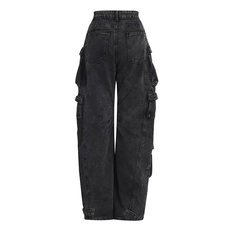 Women's Jeans - Multi-Pocket Cargo Denim Workwear Pants