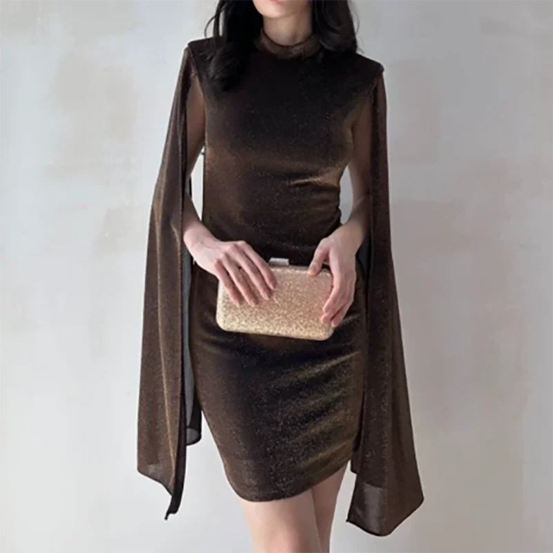 Cape Sleeve Velvet Mini Dress | Women's Elegant O-Neck Office Party Dress