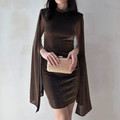Cape Sleeve Velvet Mini Dress | Women's Elegant O-Neck Office Party Dress