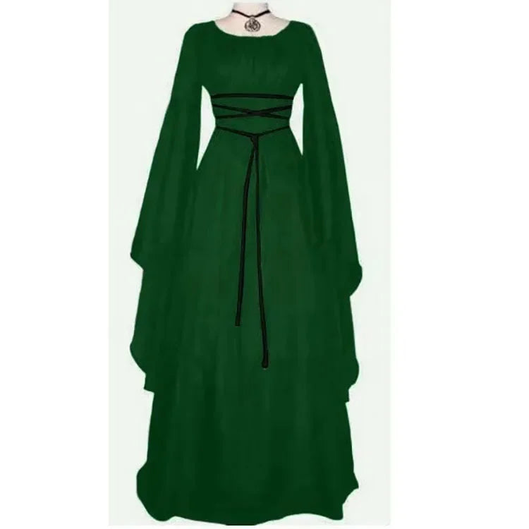 Square Collar Flare Sleeve Witch Maxi Dress