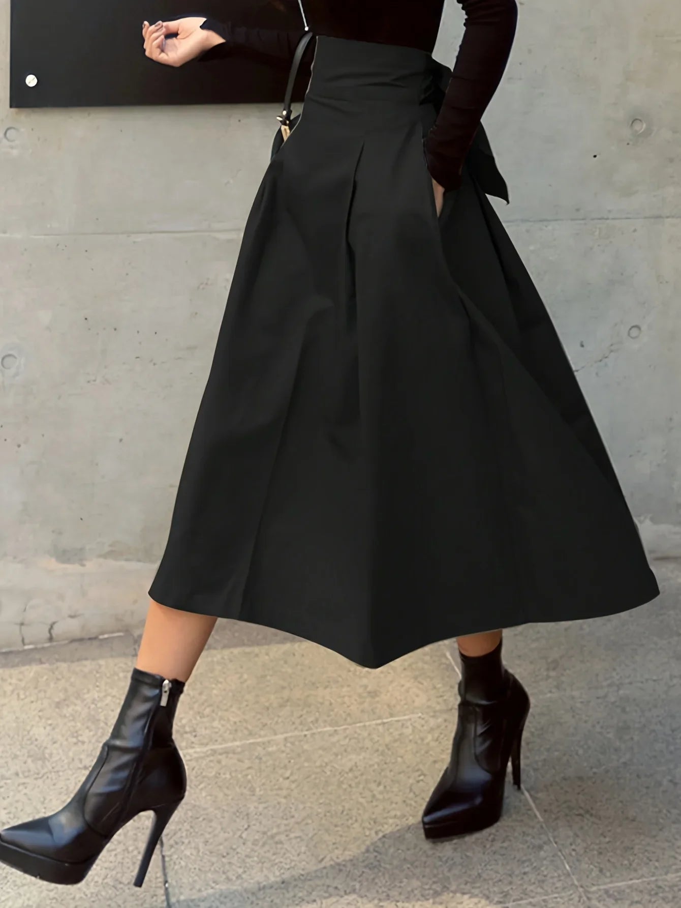 Women's A-Line Skirt - High Waist Preppy Style with Bow