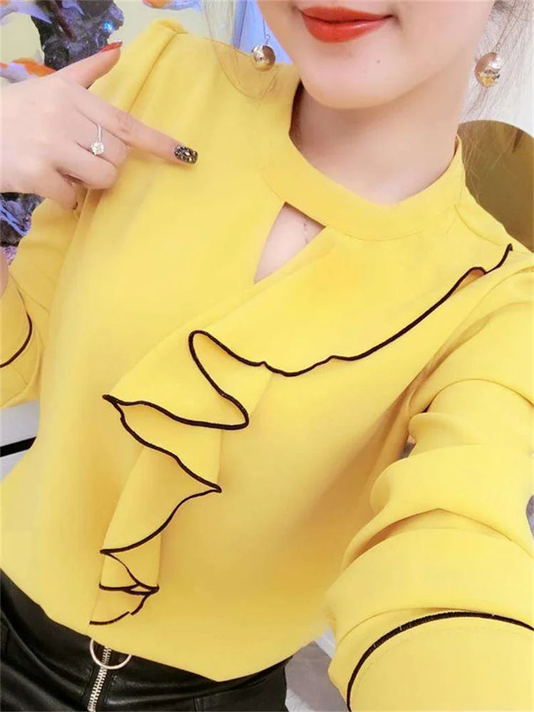 Women's Chiffon Ruffled Stand Collar Blouse