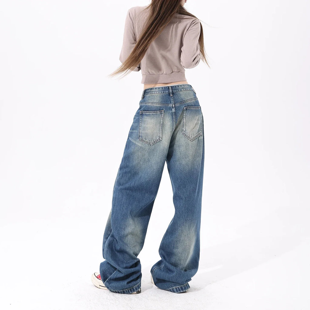 Retro Distressed Wide-Leg Jeans
